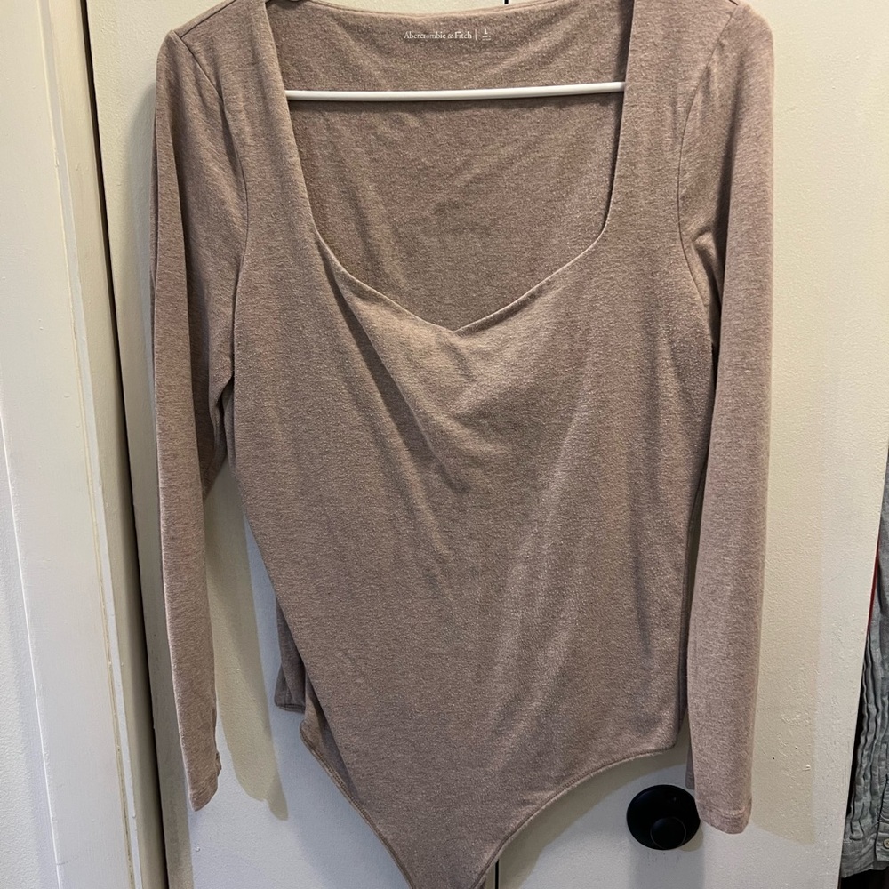 Abercrombie & Fitch Tan Asymmetrical Long Sleeve Bodysuit